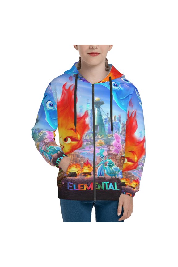 Youth Water Fire Element-a Zip Up Graphic Hoodie with Pockets Comfort Long Sleeve Soft Hoodies