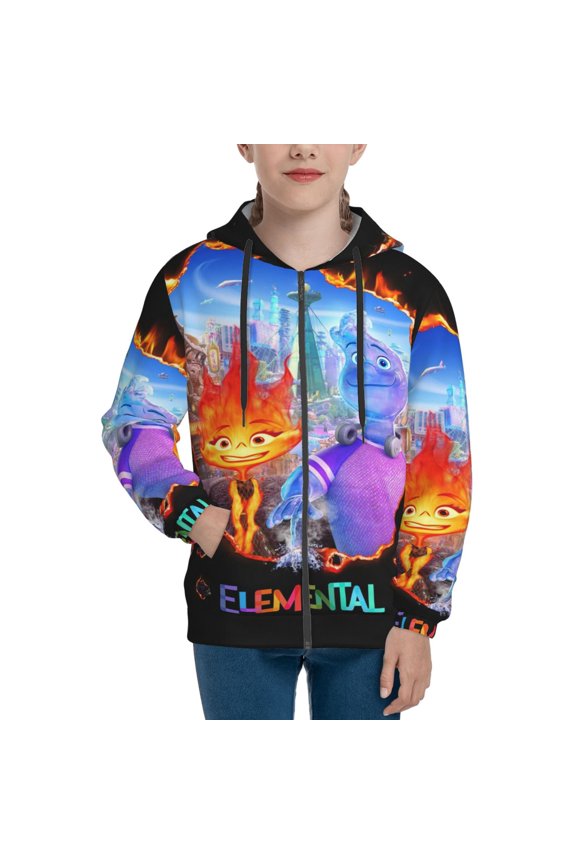 Youth Water Fire Element-a Zip Up Graphic Hoodie with Pockets Comfort Long Sleeve Soft Hoodies