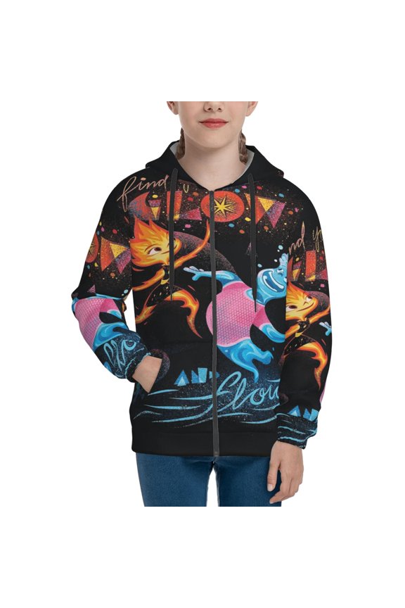 Youth Water Fire Element-a Zip Up Graphic Hoodie with Pockets Comfort Long Sleeve Soft Hoodies