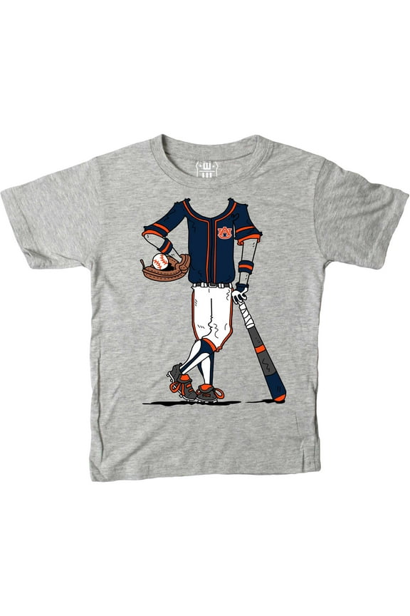 Youth Wes & Willy Gray Auburn Tigers Baseball Player T-Shirt