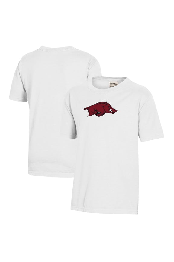 Youth  White Arkansas Razorbacks Logo Comfort Wash T-Shirt