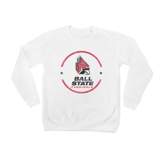 Youth White Ball State Cardinals End Zone Pullover Sweatshirt