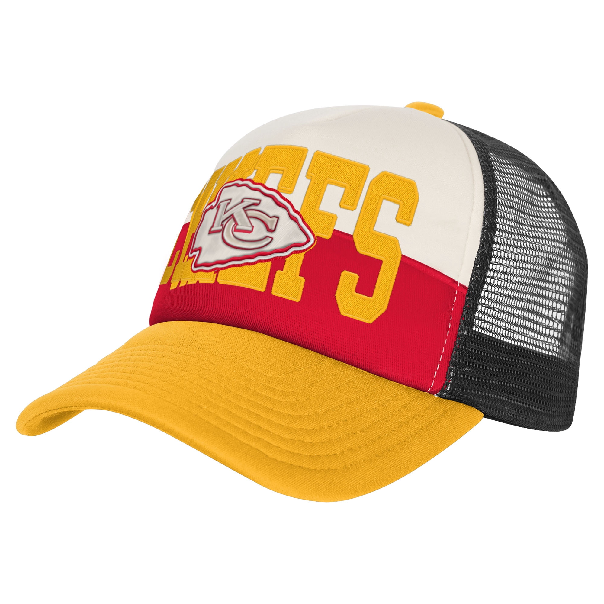 Youth White/Gold Kansas City Chiefs Modern Fan Trucker Adjustable Hat ...