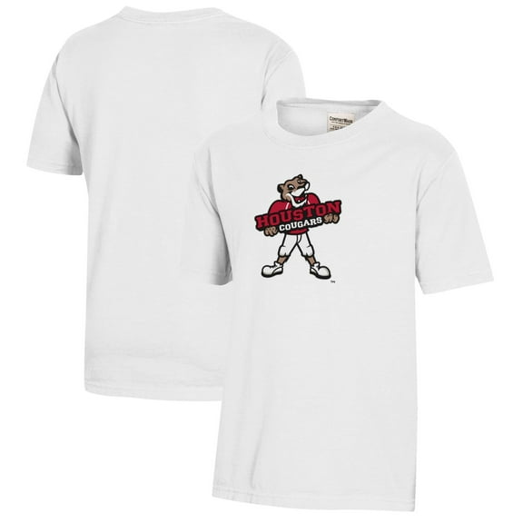 Youth  White Houston Cougars Logo Comfort Wash T-Shirt