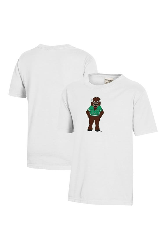 Youth  White Marshall Thundering Herd Logo Comfort Wash T-Shirt