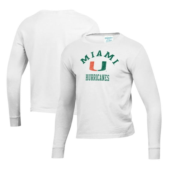 Youth  White Miami Hurricanes Mascot Comfort Wash Long Sleeve T-Shirt