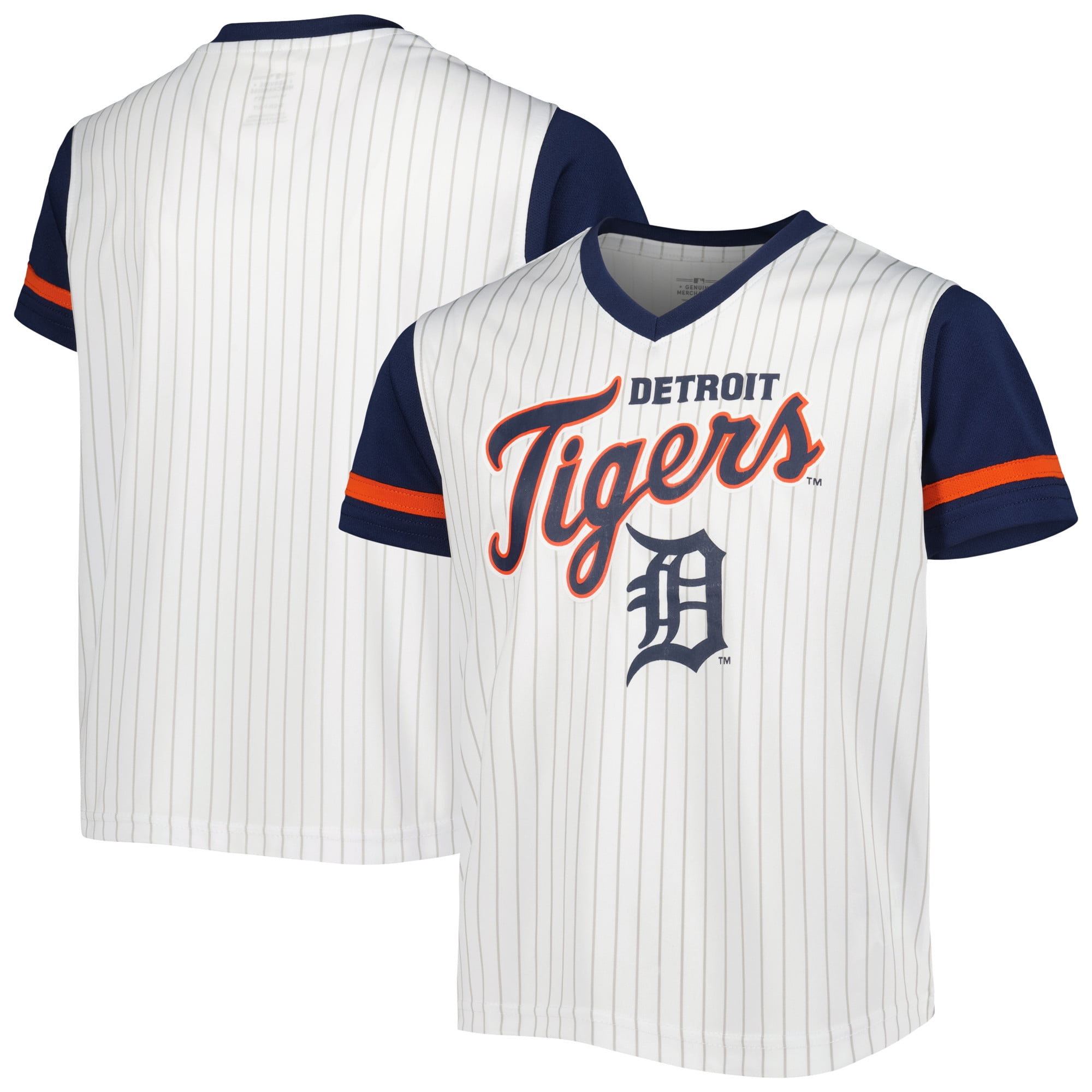 Youth White/Navy Detroit Tigers V-Neck T-Shirt 