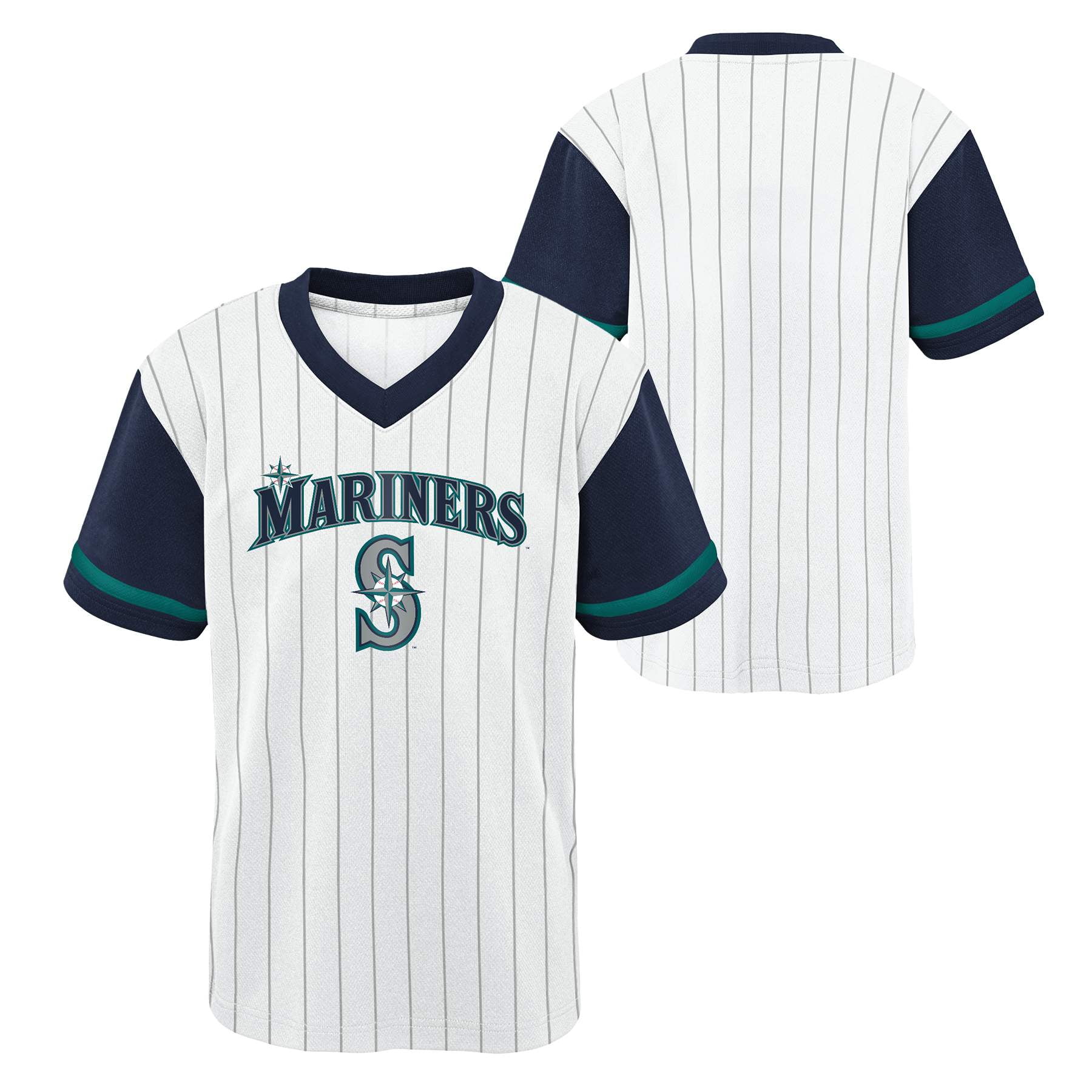 Youth White/Navy Seattle Mariners VNeck TShirt