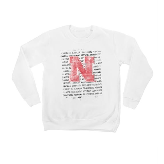 Youth White Nebraska Huskers Bold Type Pullover Sweatshirt
