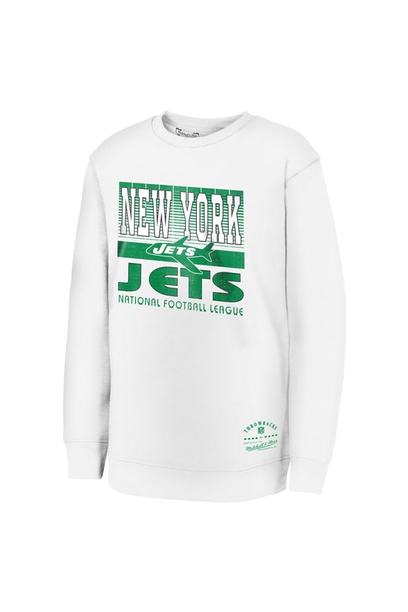 Youth White New York Jets Retro Big Game Fleece Pullover Sweatshirt