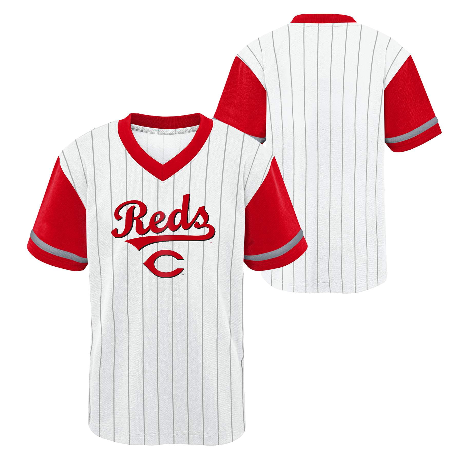 Youth White/Red Cincinnati Reds V-Neck T-Shirt