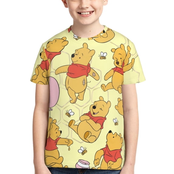 Youth Winnie The Pooh T-Shirt 3d Printed Crewneck Graphic Short Sleeve Tees For Boys Girls