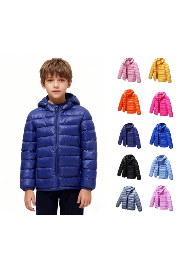 Youth Winter Jacket Boys Girls Puffer Coat Warm Lightweight Hooded Style Trendy Look For Teens Outerwear Dark Blue 11-12 Y
