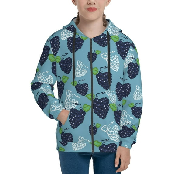 Youth Zip Up Hoodie - Cute Grape Blue Soft Sweatshirt Long Sleeve Casual Essentials Hoodie for Boys or Girls