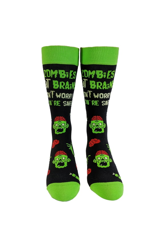 Youth Zombies Eat Brains so You're Safe Socks Funny Sarcastic Humor Halloween Vintage Footwear