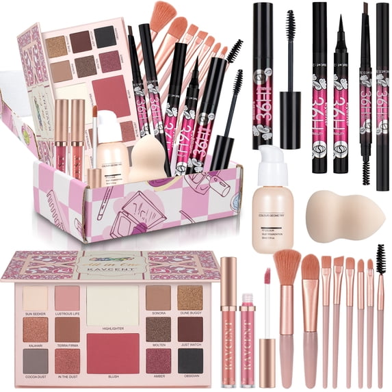 Makeup Kit for Women & Teens, All-in-One Full Makeup Set for Beginners, Complete Makeup Gift Set with Eyeshadow, Lip Gloss, Mascara, Eyeliner Pencil, and Eyebrow Pencil