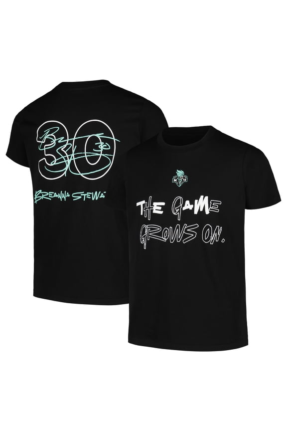 Youth round21 Breanna Stewart Black New York Liberty Player Signature Name & Number T-Shirt