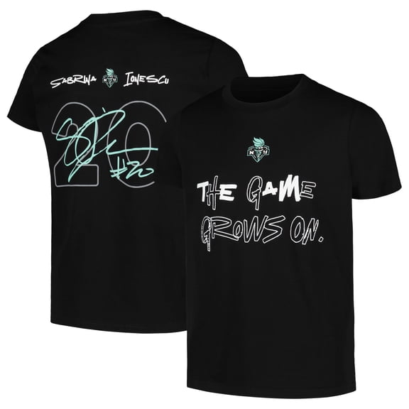 Youth round21 Sabrina Ionescu Black New York Liberty Player Signature Name & Number T-Shirt
