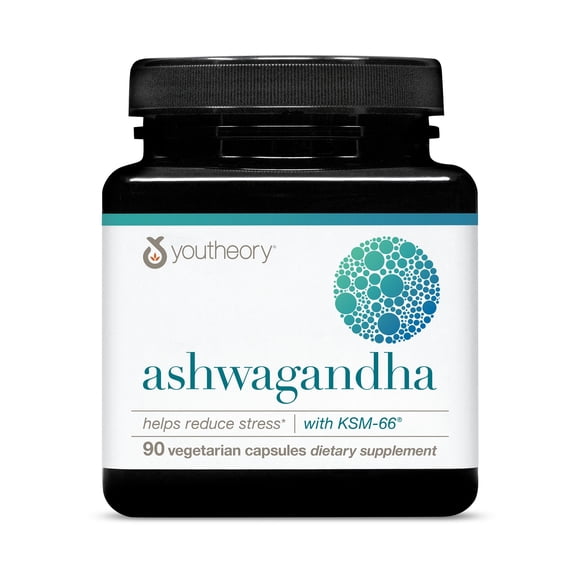 Youtheory Ashwagandha - With Organic KSM-66 Ashwagandha - Herbal Blend to Support Stress Relief & Energy Levels* - Helps Support Mood* - 1,000 mg - 90 Vegetarian Capsules (45-Day Supply)