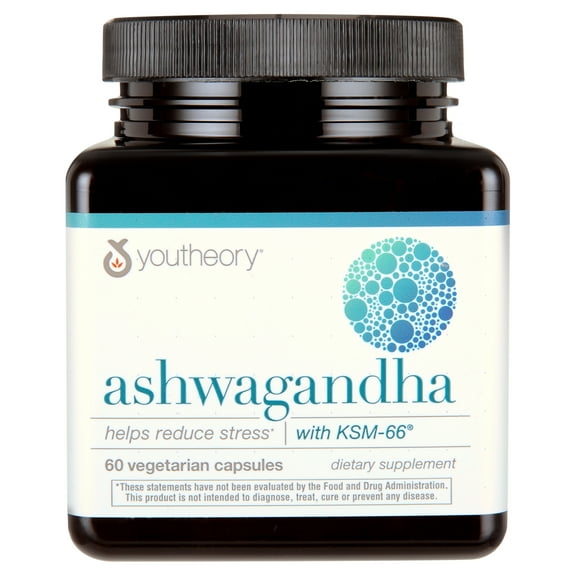 Youtheory Ashwagandha with KSM-66 Vegetarian Capsules, 60 ct