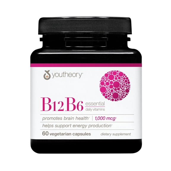 Youtheory B12 B6 Essential Daily Vitamins, 60 Vegetarian Capsules