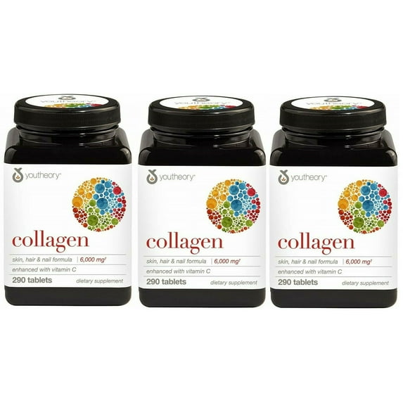 Youtheory Collagen Advanced with Vitamin C, 290 Ct, 3 Pack, Hair, Skin, & Nails