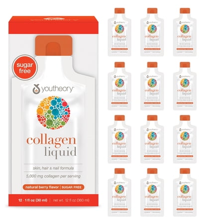 Youtheory Collagen Liquid - 5,000 mg Hydrolyzed Collagen Peptides - Supports Hair, Nail, Joint & Bone Health* - - 1 oz Single Serve Packet, Pack of 30