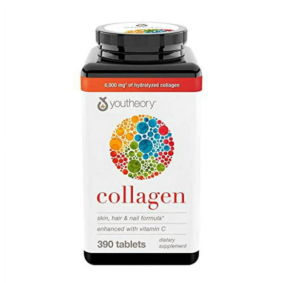 Youtheory Collagen Advanced Formula, Skin, Hair & Nails w/ Vitamin C 390 Tablets