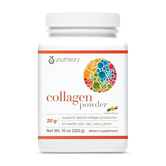 Youtheory Collagen Powder with Vitamin C and Biotin, Vanilla, 10 oz