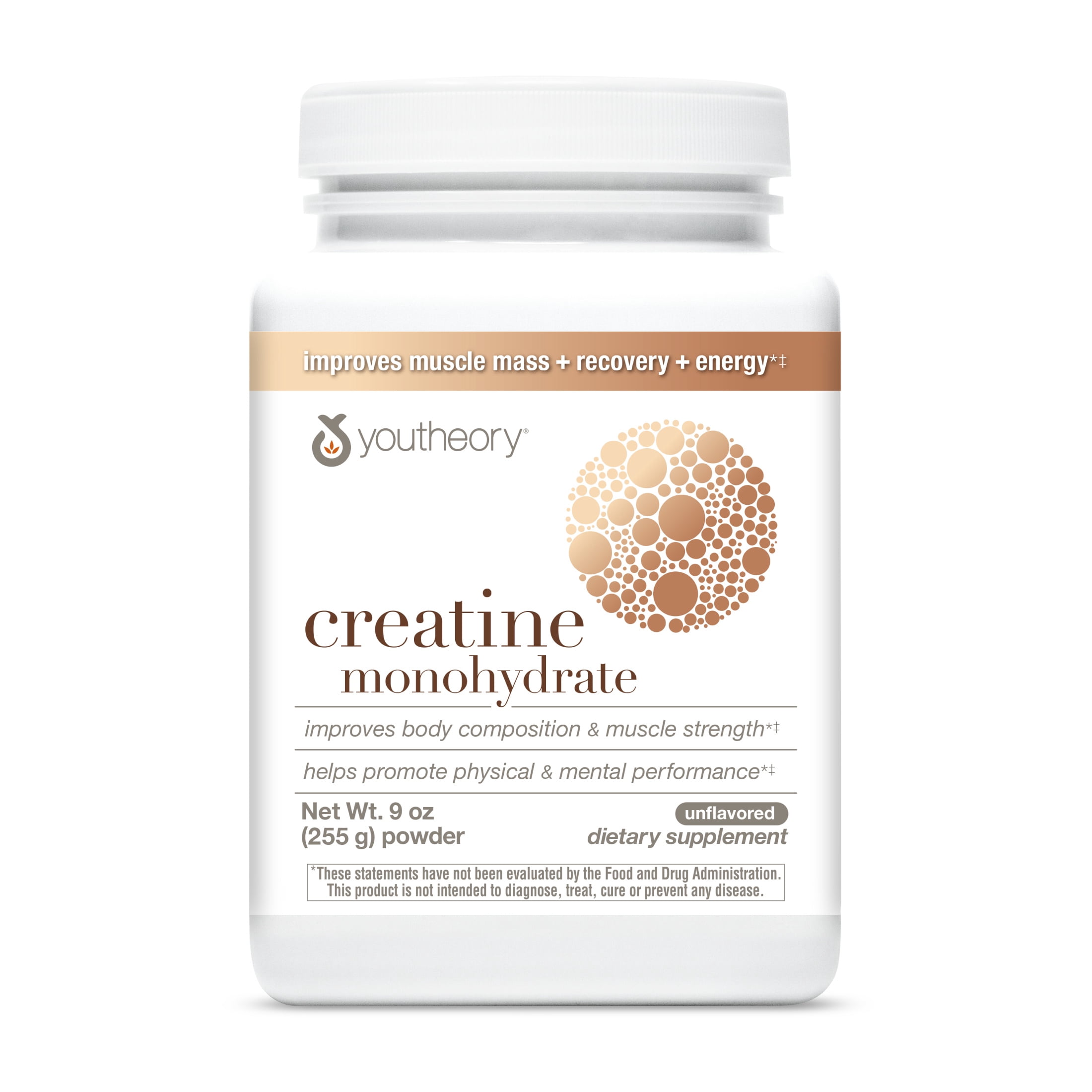 Youtheory Creatine Monohydrate Powder, Unflavored, 9 Ounces, Easy to Dissolve, Dairy and Soy Free, No Gluten Ingredients