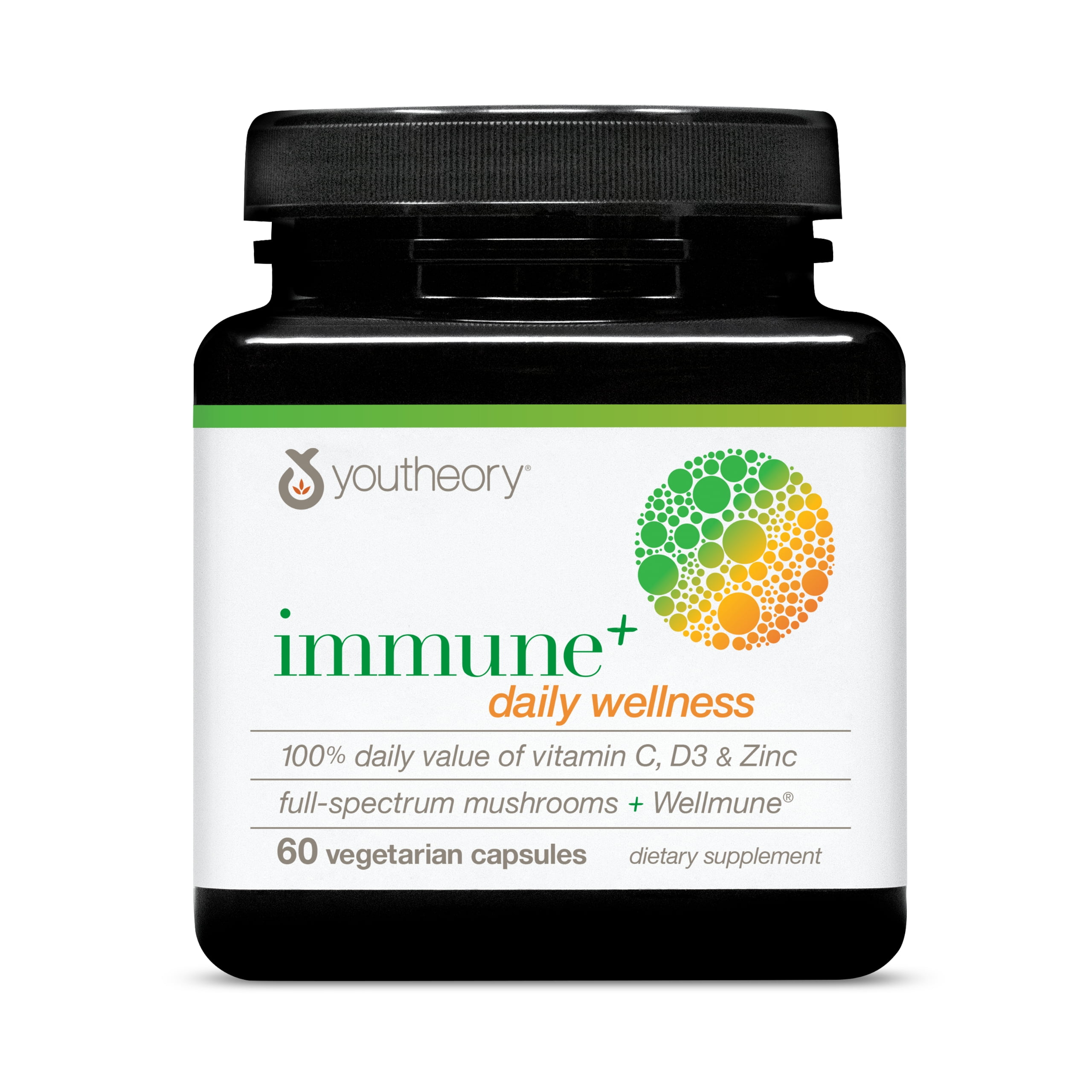 Youtheory Immune+ Daily Wellness with Vitamin C, D3 & Zinc Vegetarian Capsules, 60 ct