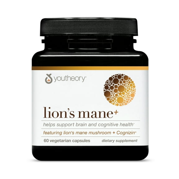 Youtheory Lion's Mane+, Featuring Lion's Mane Mushroom + Cognizin, Support Brain and Cognitive Helath*, 60 Vegetarian Capsules