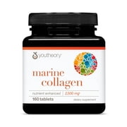 Youtheory Marine Collagen Tablets - 2,500 mg Fish-Sourced Collagen Peptides- With Vitamins A, C, E, B6 & B12 - Supports Joint & Nail Health* - Highly Absorbable - 160 Tablets (32-Day Supply)