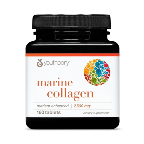 Youtheory Marine Collagen Tablets - 2,500 mg Fish-Sourced Collagen Peptides- With Vitamins A, C, E, B6 & B12 - Supports Joint & Nail Health* - Highly Absorbable - 160 Tablets (32-Day Supply)