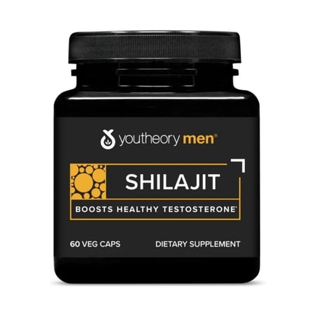 Youtheory Men’s Shilajit - Shilajit Capsules with PrimaVie Extract - Supports Stress Relief, Muscle Growth & Bone Health - Compatible with Vegan Diet - 60 Capsules (60-Day Supply)