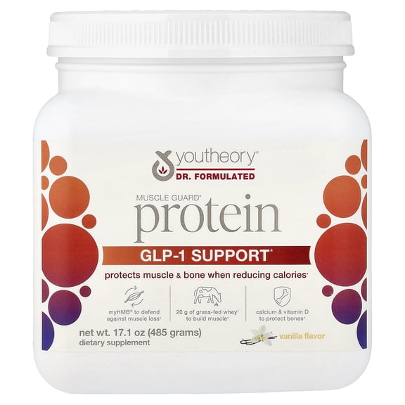 Youtheory GLP-1 Support Muscle Guard Vanilla Protein 17.1 oz.