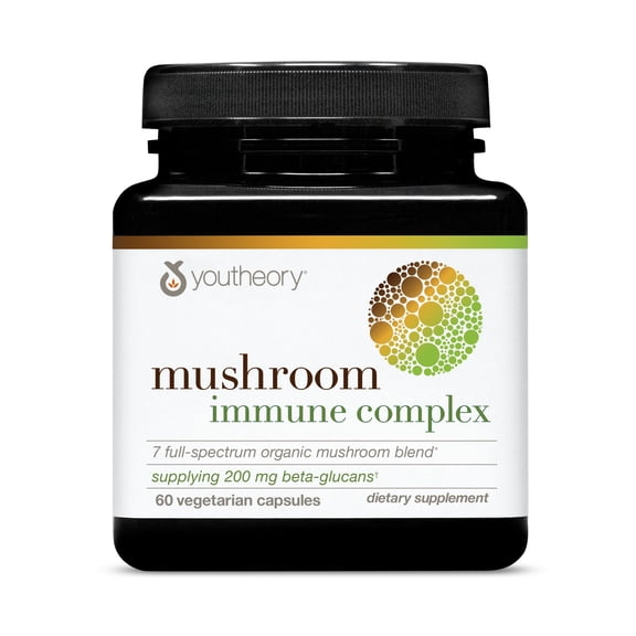 Youtheory Mushroom Immune Complex, 7 Full-Specturm Organic Mushroom Blend, 60 Vegetarian Capsules