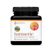 Youtheory Turmeric Extra Strength - 1000 mg - يدعم صحة الدماغ والعضلات والمفاصل* - يحتوي على معززات حيوية وكركمينويدات ومستخلصات عشبية - تم التحقق من USP - 60 كبسولة نباتية إمداد لمدة 30 يومًا