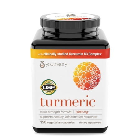 Youtheory Turmeric Extra Strength, 150 Vegetarian Capsules (75 Day Supply), Piperine & Bioenhancers , Supplement for Muscle & Brain Health*