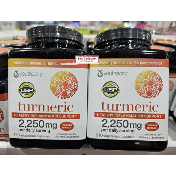 Youtheory Turmeric Healthy Inflammation Support Enhanced Formula 210 Vegetarian Capsules (2 Jars)