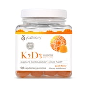 Youtheory فيتامين K2D3 العلكة، تكملة فيتامين اليومية لامتصاص الكالسيوم، قوة العظام ودعم القلب والأوعية الدموية، نكهة الخوخ، 60 عدد