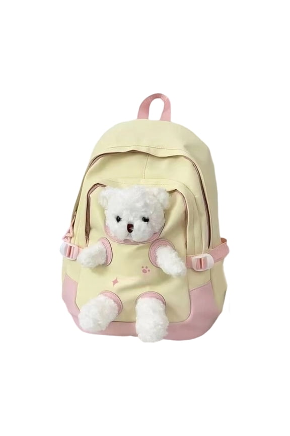 Youthful Bear Decorated School Backpack Practical Nylon For Students Spacious Compartments Book Bag