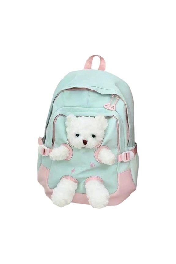 Youthful Bear Decorated School Backpack Practical Nylon For Students Spacious Compartments Book Bag