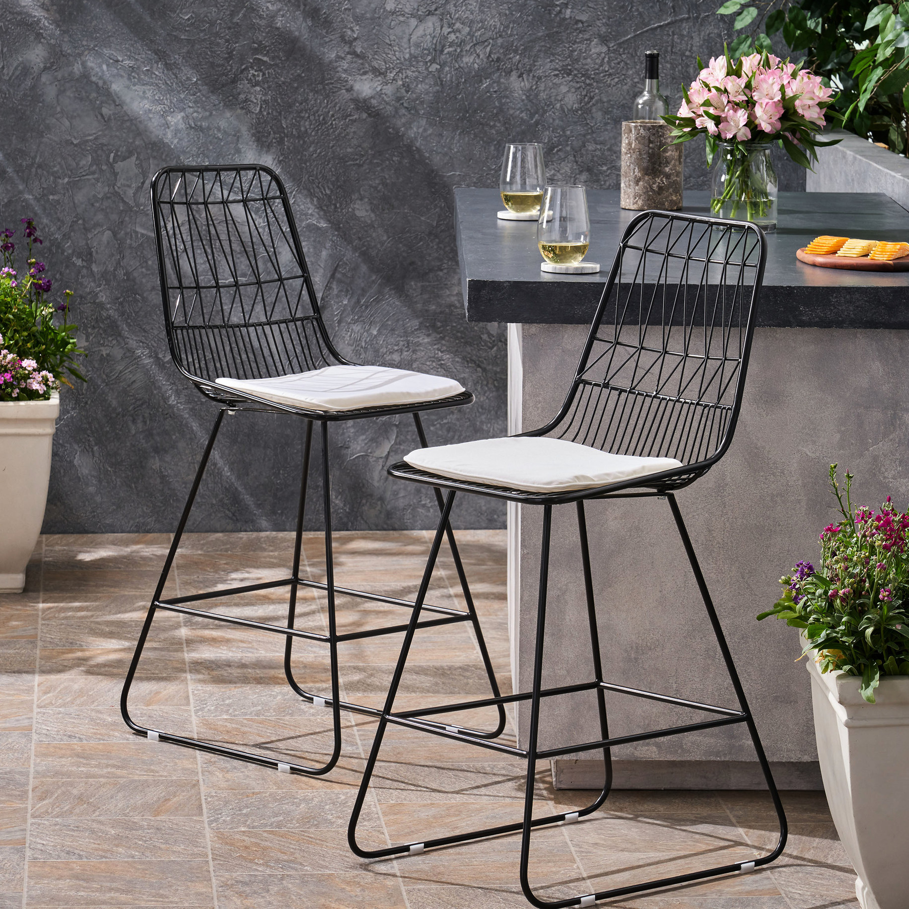 Youthful Counter Stools with Water-Resistant Cushion, Iron Structure ...