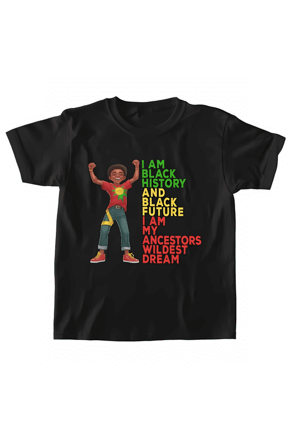 Youthful Spirit, Boys' Black History Month Cotton T-Shirt - 180g, Short Sleeve, Round Neck, Perfect for Outdoor Activities & Gifts, Machine Washable
