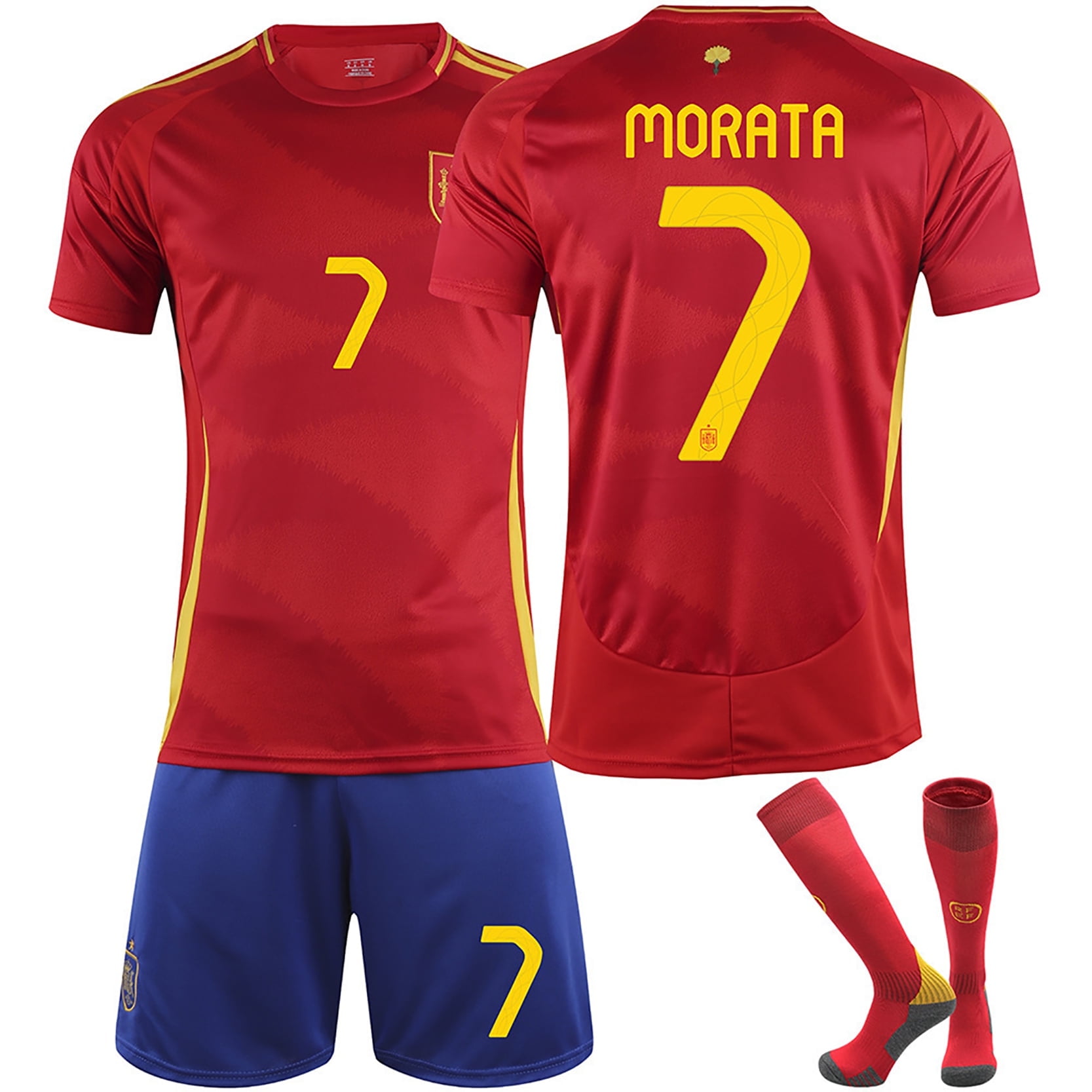 Youths 2024 Spain Home 7 MORATA Jersey Soccer Kids Soccer Set Red 11