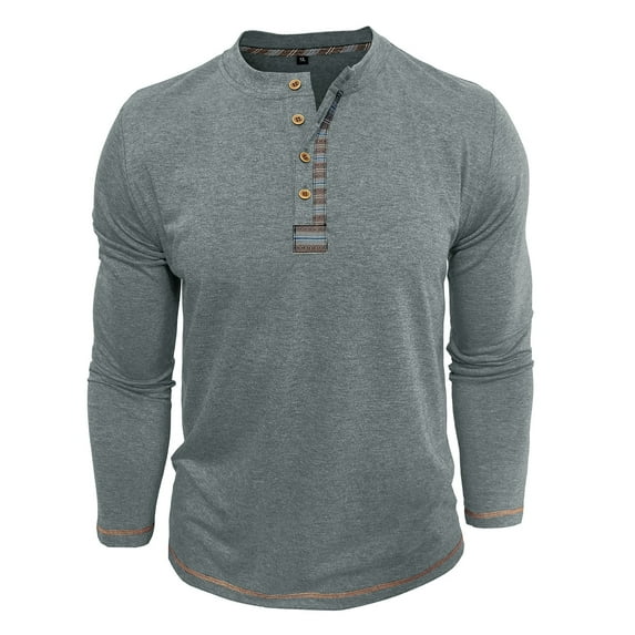 Youthup Men's Casual Henley Long Sleeve T-Shirt with Four-Button Detail & Color Block Design for Daily Wear
