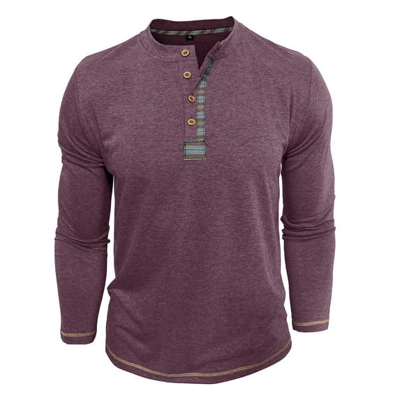 Youthup Men's Casual Henley Long Sleeve T-Shirt with Four-Button Detail & Color Block Design for Daily Wear
