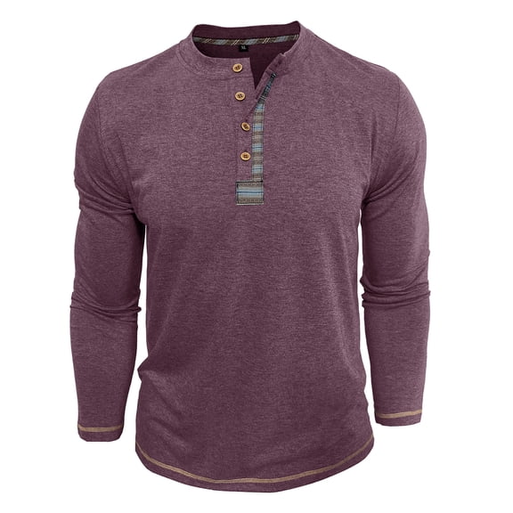 Youthup Men's Casual Henley Long Sleeve T-Shirt with Four-Button Detail & Color Block Design for Daily Wear