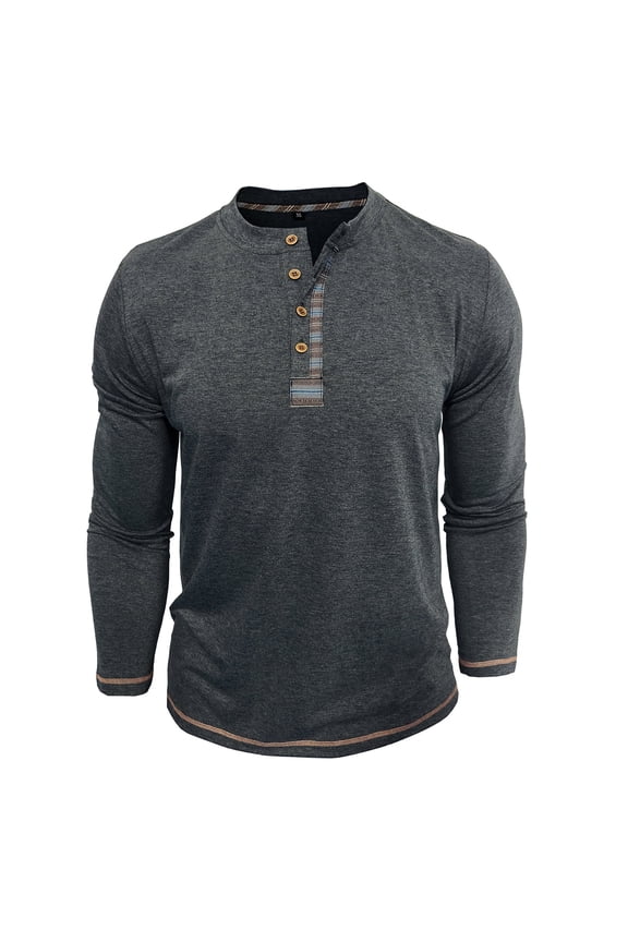 Men's Casual Henley Long Sleeve T-Shirt with Four-Button Detail & Color Block Design for Daily Wear